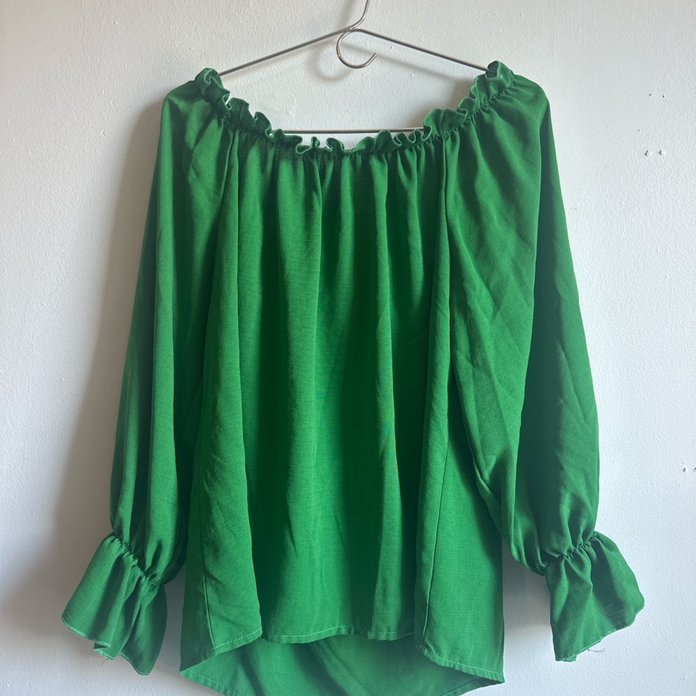 Green Women's Ruffled Top - Picture 2 of 2